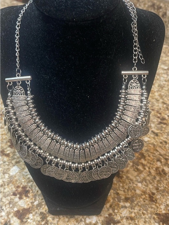 None Jewelry - Silver-Tone Layered Coin Fringe Necklace